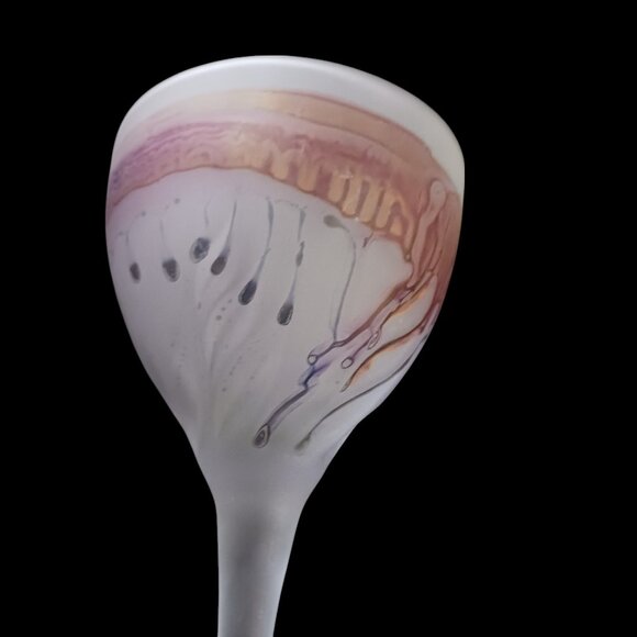 Vintage Hebro  Art Nouveau Drip Glaze Frosted Wine Glasses – Two Pieces - Picture 6 of 12